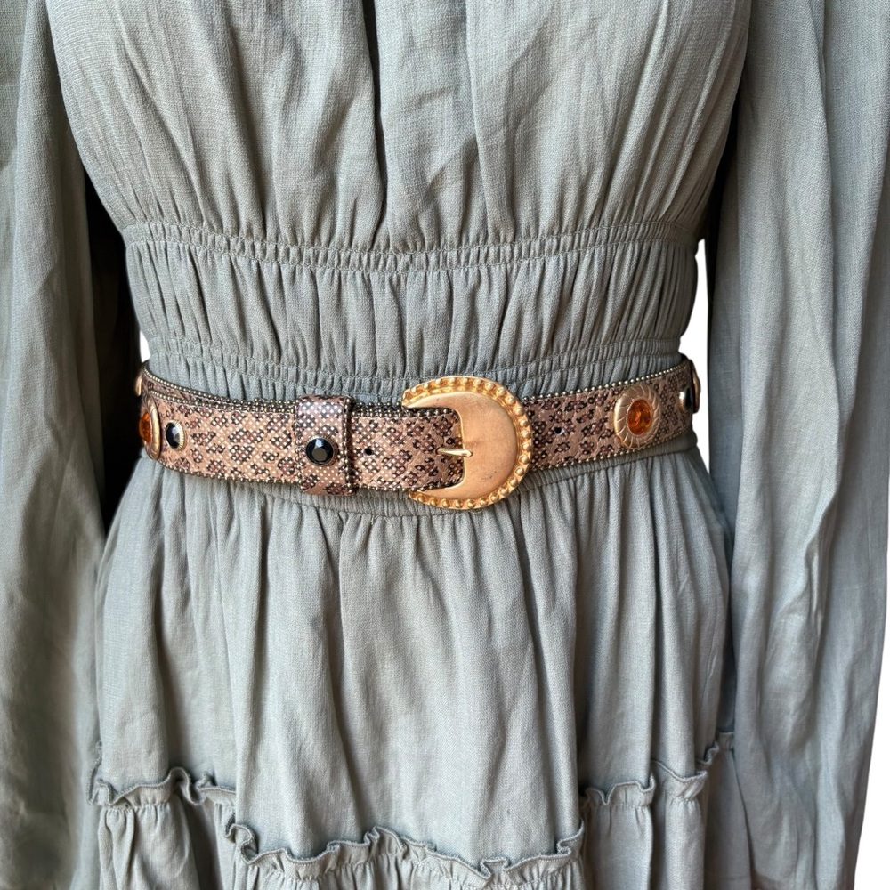 Rare Vtg 80’s/90’s The Icing Faux Leather Western Style Bling Belt, Sz M/L